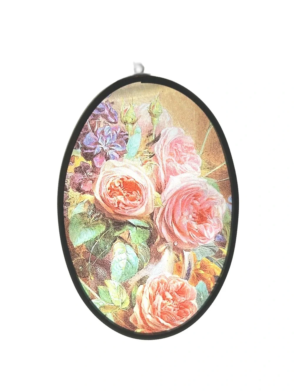 Vintage Oval Hanging Wall Plaques - Angel on Moon & Floral Bouquet